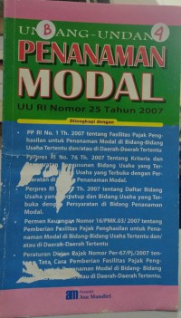 Undang-undang penanaman modal UU RI nompor 25 tahun 2007